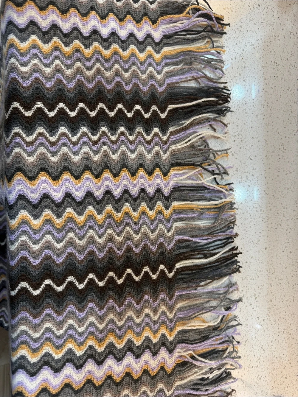 Authentic Missoni Zigzag Knit Scarf in Black, Gray, Brown, Gold & Purple